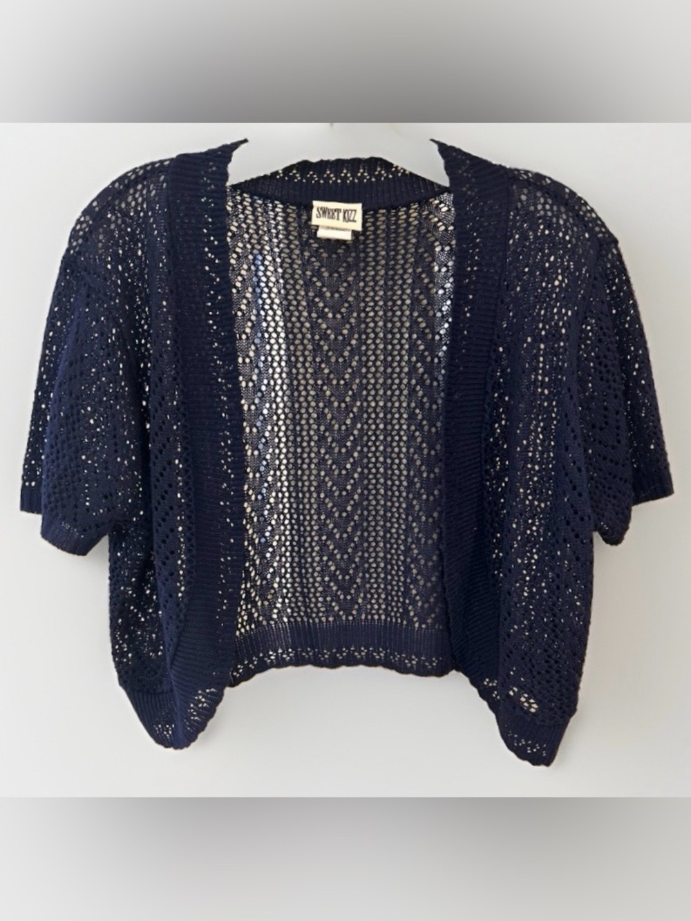 Sweet Kizz Navy Open Knit Short Sleeve Cardigan Large